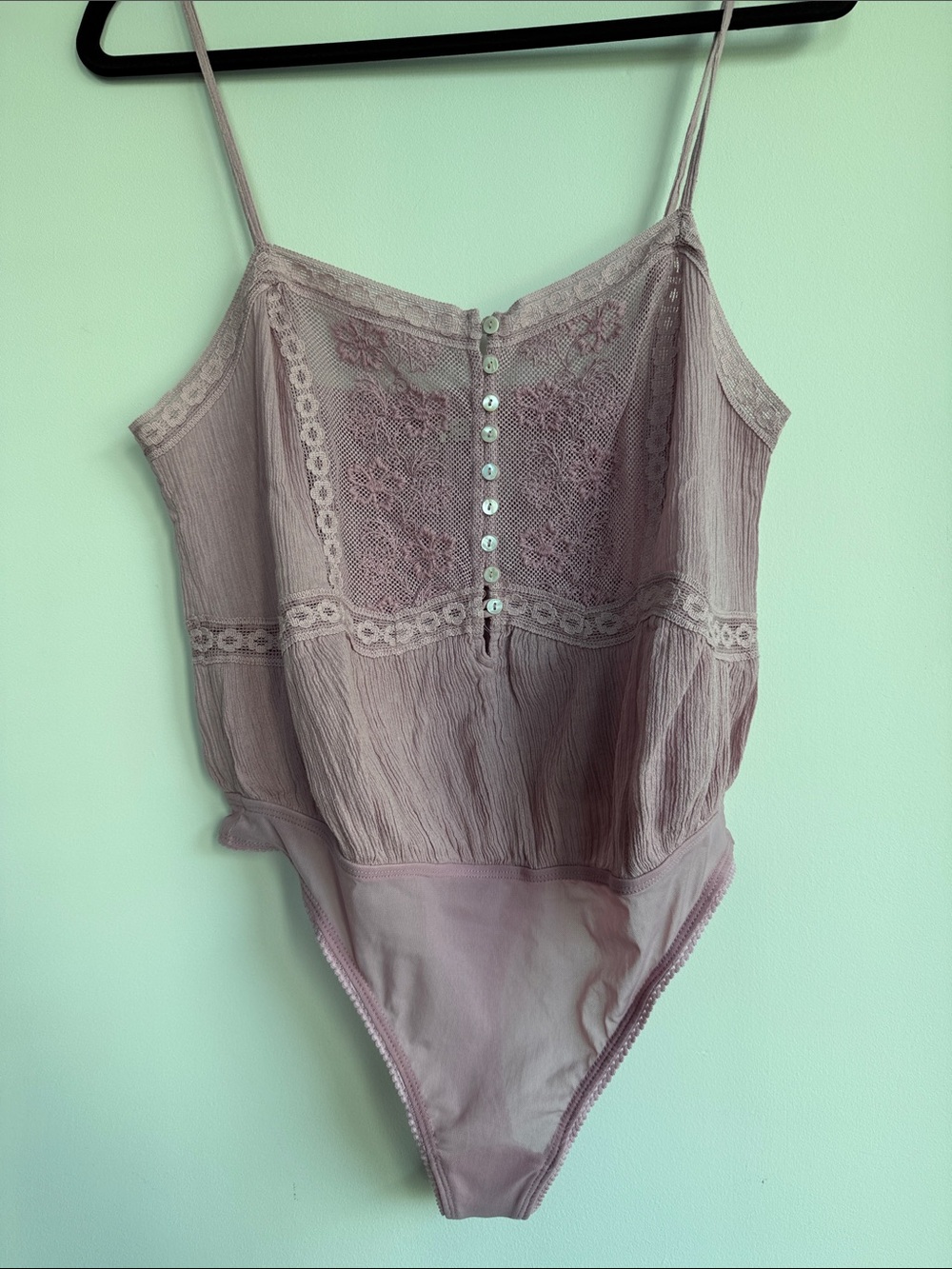 New Free People Intimately Lace-Trim Lavender Spaghetti-Strap Bodysuit, Size S